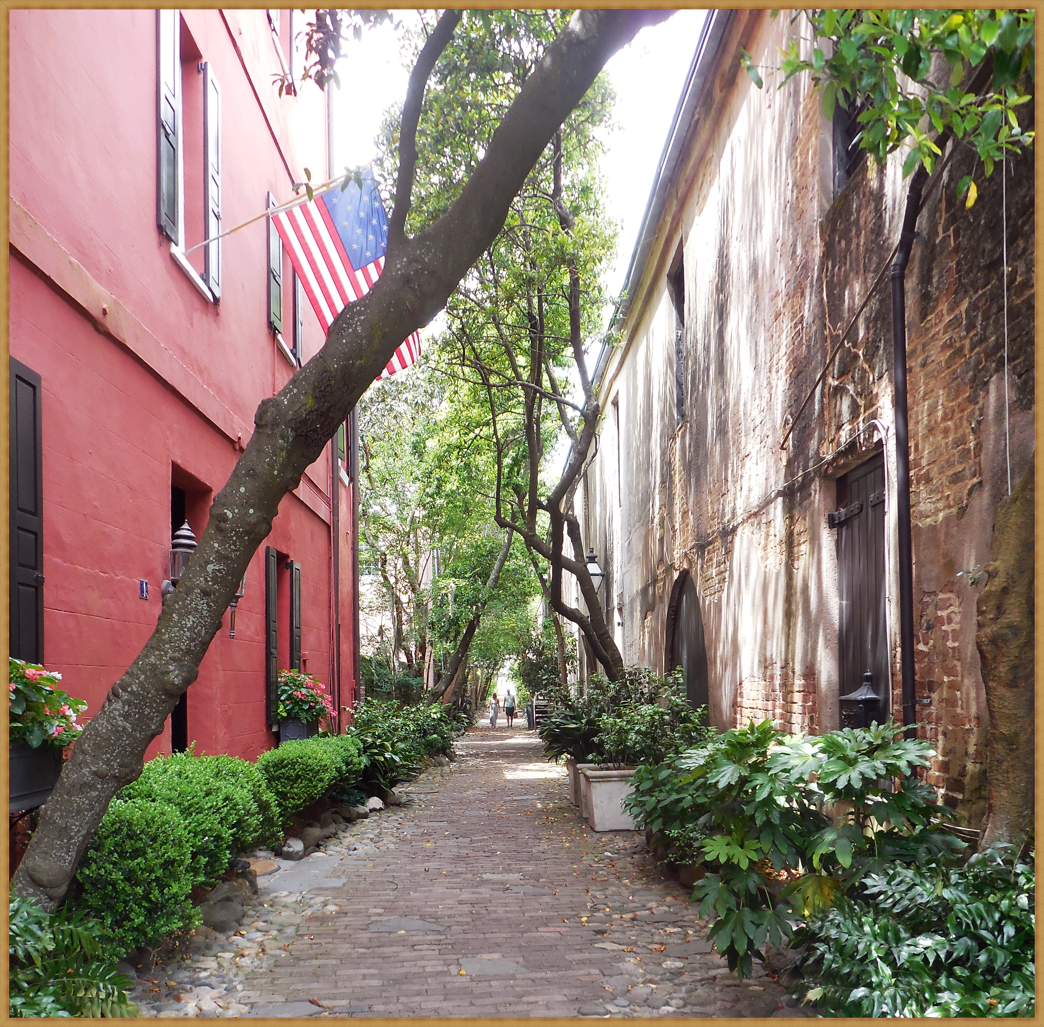 A typical cobbled alleyway in historic Charleston